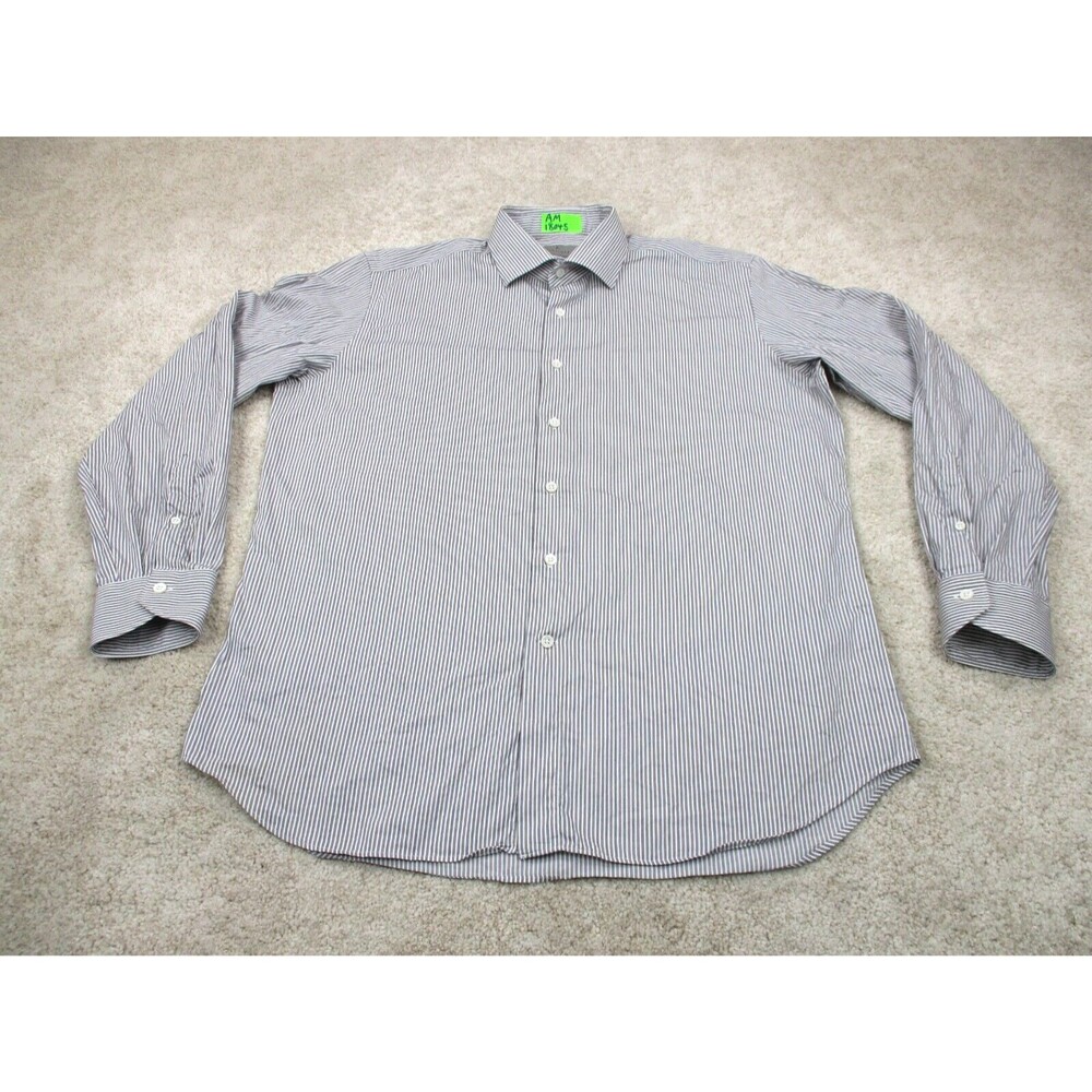 Canali Shirt Men 17 43 White Blue Casual Long Sleeve Button Up Cotton Italy